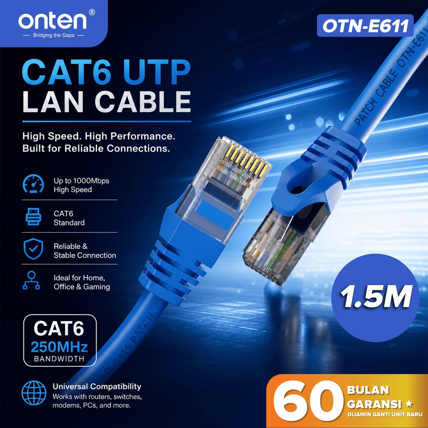 OTN-E611 ONTEN KABEL LAN UTP CAT 6 RJ45 ETHERNET 24 AWG