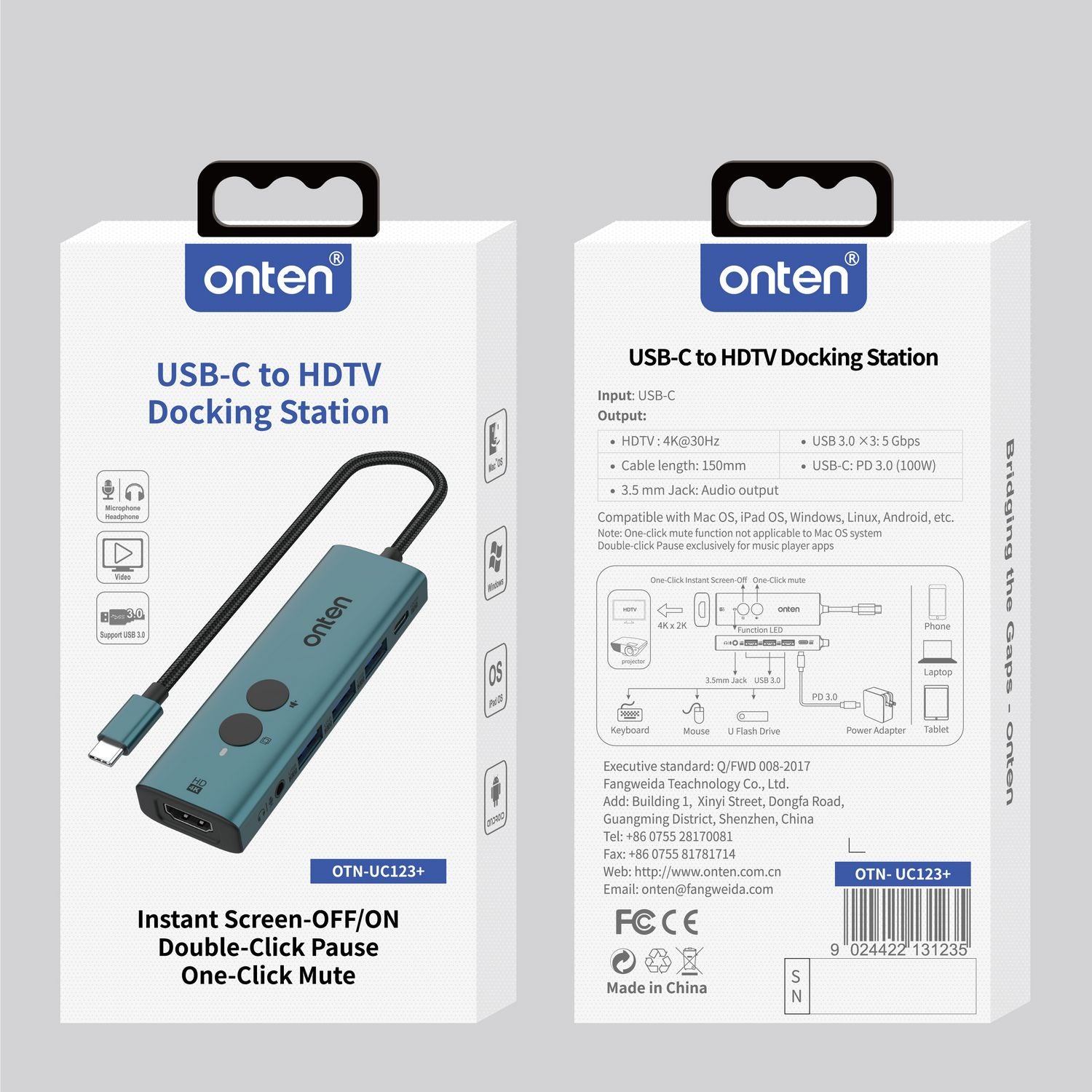 OTN-UC123P Type C HUB 6 IN 1 With Screen OFF & Mute