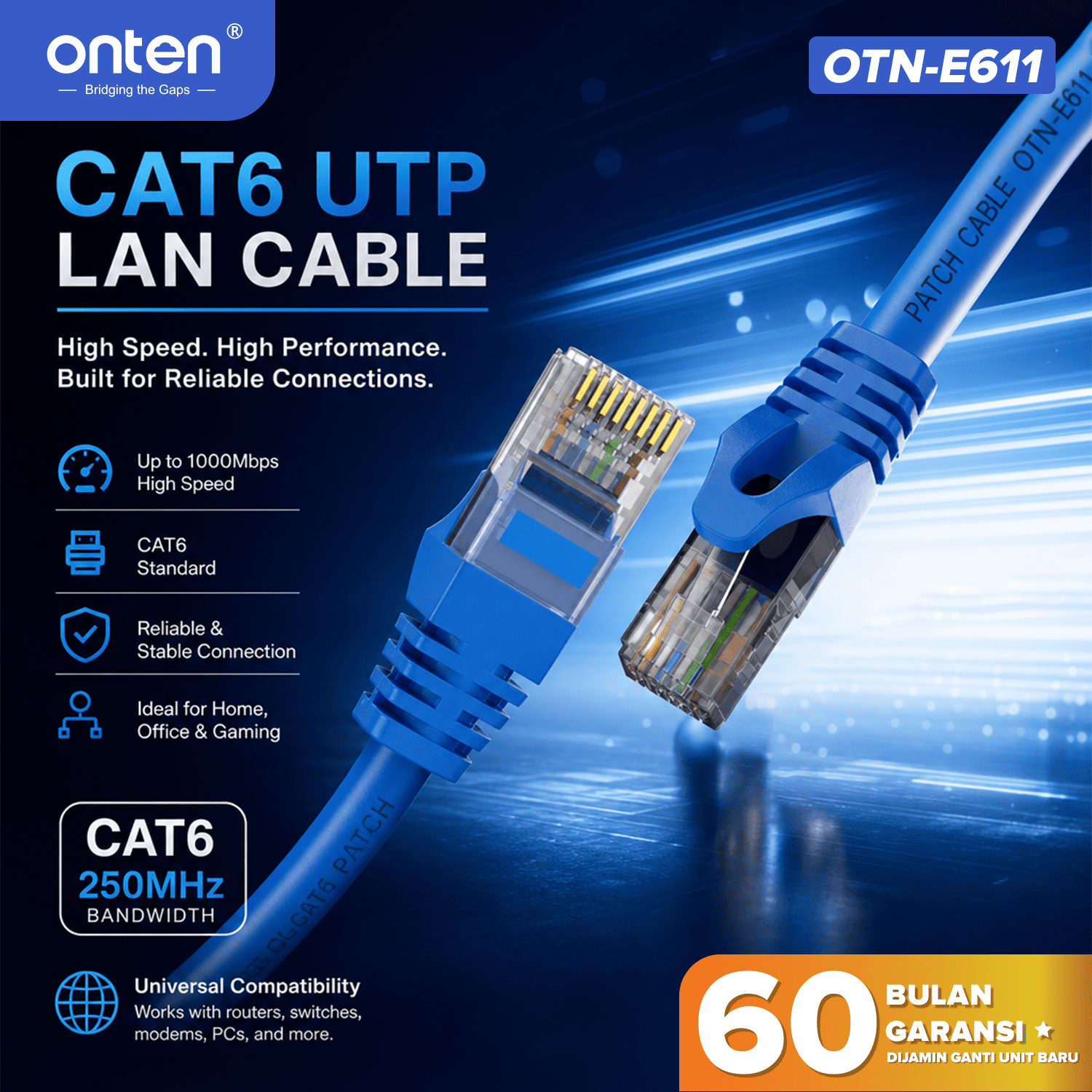 OTN-E611 ONTEN KABEL LAN UTP CAT 6 RJ45 ETHERNET 24 AWG
