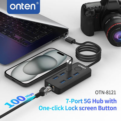 OTN-8121 ONTEN USB Hub 7 Port With Windows Screen  Lock WITH PORT LANRJ45