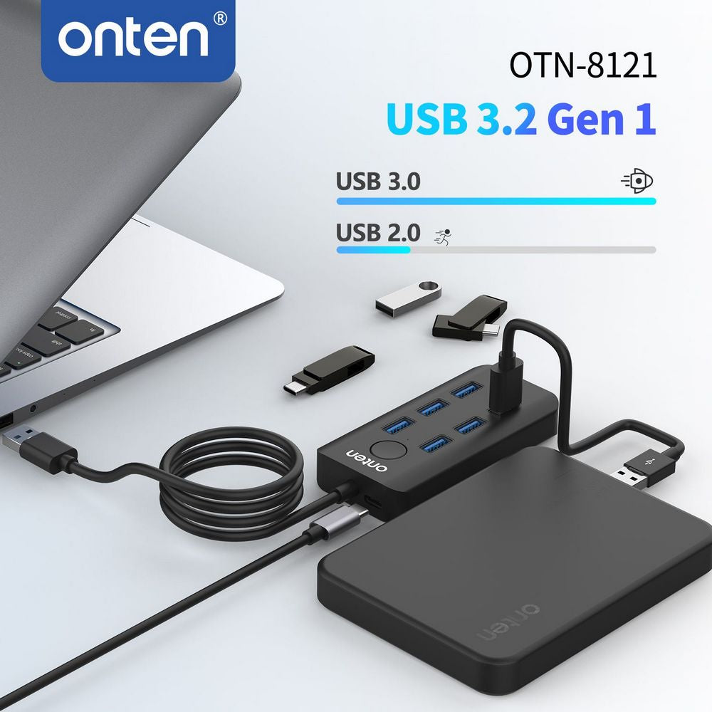 OTN-8121 ONTEN USB Hub 7 Port With Windows Screen  Lock WITH PORT LANRJ45