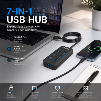 OTN-8120 ONTEN USB Hub 7 Port With Windows Screen  Lock
